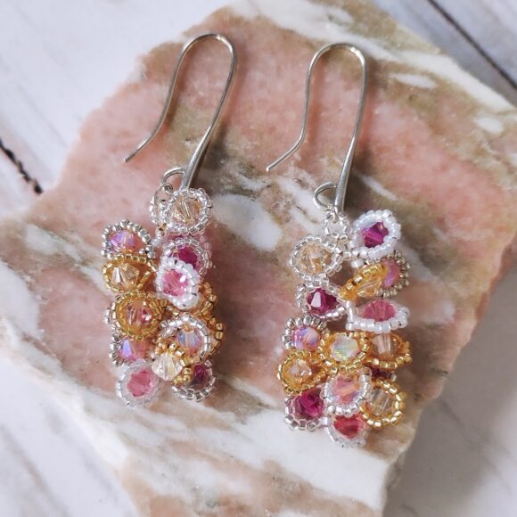 Boucles d’oreilles Pétale fuchsia jaunes