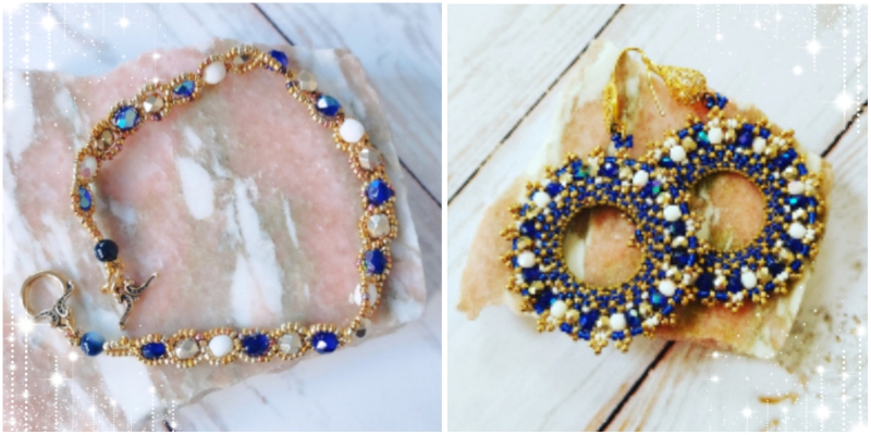 Bracelet et boucles d'oreilles creoles bleus nuits dorés collection Galaxy