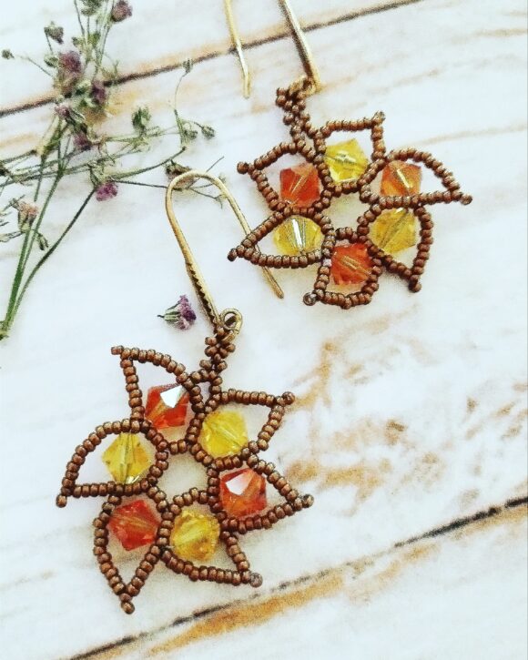 Boucles d'oreilles Feuille oranges jaunes bronzes