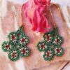 Boucles d'oreilles Fleur vertes marrons