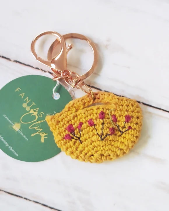 Petit panier jaune porte-clés
