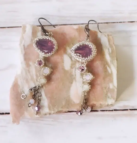 Boucles d'oreilles Gem violettes argentées