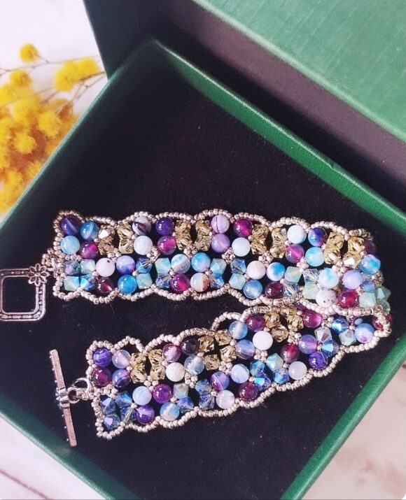 Bracelet bleu jaune argenté Dentelle – Image 2