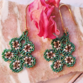 Boucles d'oreilles Fleur vertes marrons