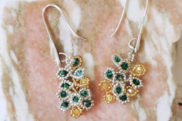 Boucles d'oreilles Pétale vertes bleues jaunes