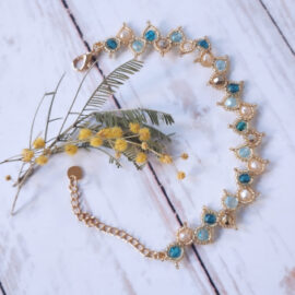 Bracelet Feuille bleu doré