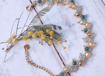 Bracelet Feuille bleu doré – Collection Nature