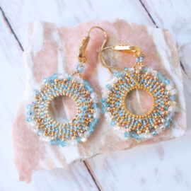 Boucles d'oreilles créoles Pétale bleues dorées
