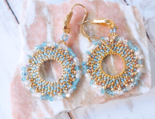 Boucles d'oreilles créoles Pétale bleues dorées