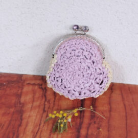 Porte monnaie violet jaune au crochet