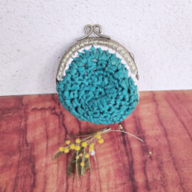 Porte monnaie vert rose raphia