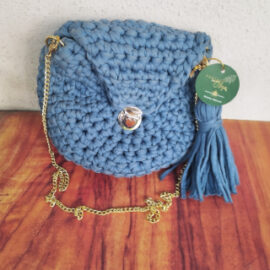 Sac rond bleu au crochet