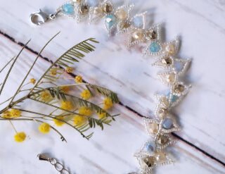 Bracelet Feuille bleu blanc – Collection Nature
