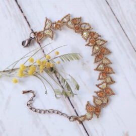 Bracelet Feuille orange jaune bronze