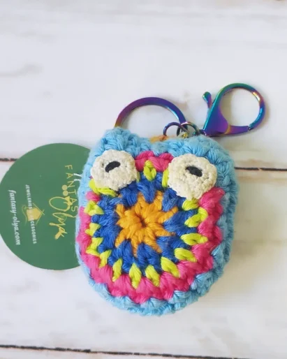 Petite chouette bleue porte clés crochet