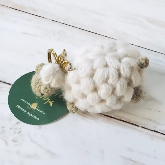 Petit mouton blanc porte-clés au crochet