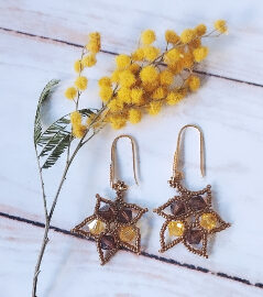 Boucles d’oreilles Feuille marrons jaunes bronzes