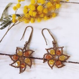 Boucles d'oreilles Feuille oranges jaunes bronzes