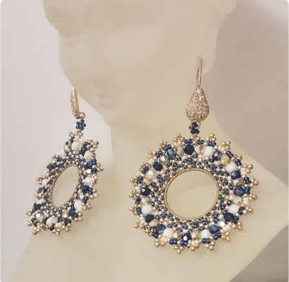 Boucles d'oreilles créoles bleues marines dorées collection Galaxy