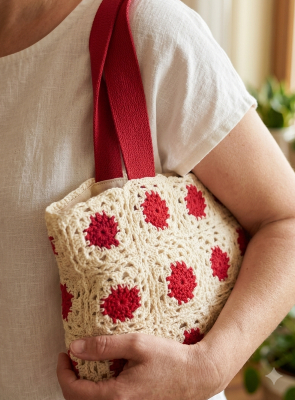 Sac rectangulaire beige rouge au crochet – Image 4