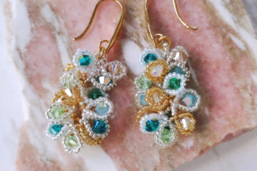 Boucles d’oreilles vertes bleues jaunes Pétale collection nature
