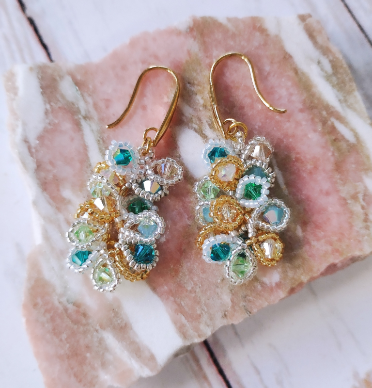 Boucles d’oreilles vertes bleues jaunes Pétale collection nature