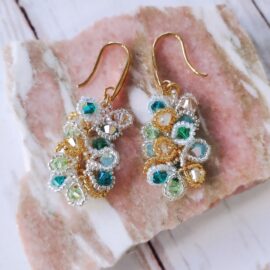 Boucles d’oreilles vertes bleues jaunes Pétale collection nature