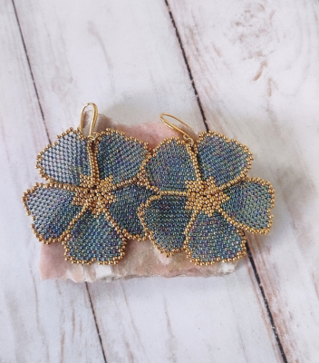 Boucles d’Oreilles Flora Bleues dorées – Collection Nature