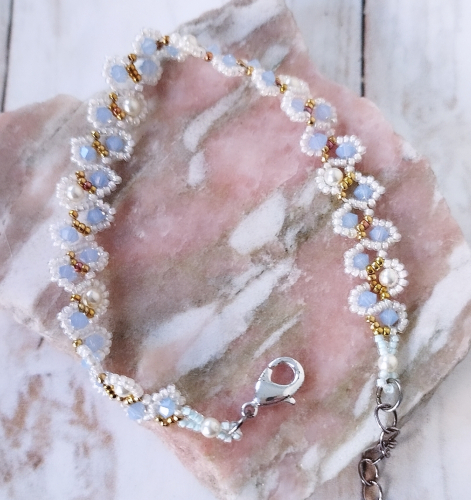 Bracelet bleu argenté clair dorées Pétale collection nature