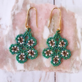Boucles d'oreilles Fleur vertes marrons– Collection Nature