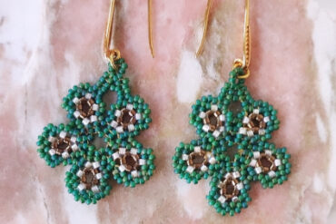 Boucles d'oreilles Fleur vertes marrons– Collection Nature