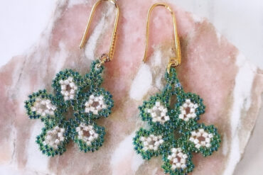 Boucles d'oreilles vertes blanches Fleur - Collection Nature