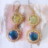 Boucles d'oreilles jaunes bleues dorées Soleil - Collection Nature