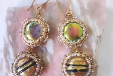 Boucles d'oreilles vertes jaunes dorées Soleil - Collection Nature