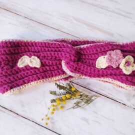 Bandeau cheveux fuchsia jaune fleuri