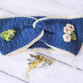 Bandeau cheveux bleu jaune fleuri