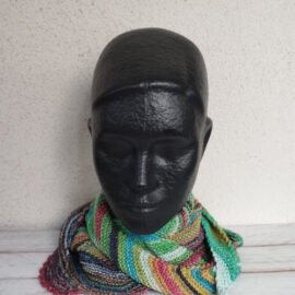 Écharpe verte jaune rouge tricot